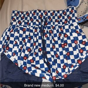 Source Unknown Blue and White Floral Checkered Athletic Shorts